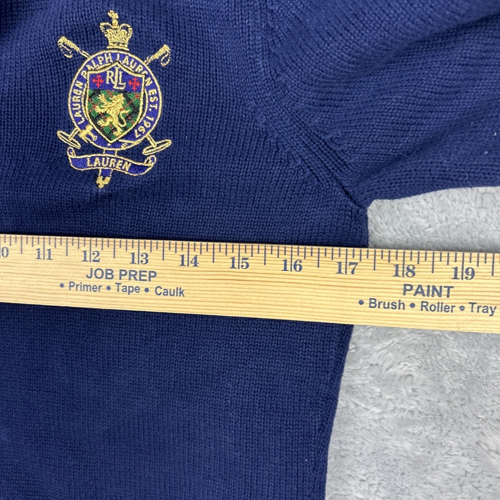 Lauren Ralph Lauren Gold Crown Crest 1/4 Zip Mock Neck Navy Sweater Womens XS - Picture 3 of 5